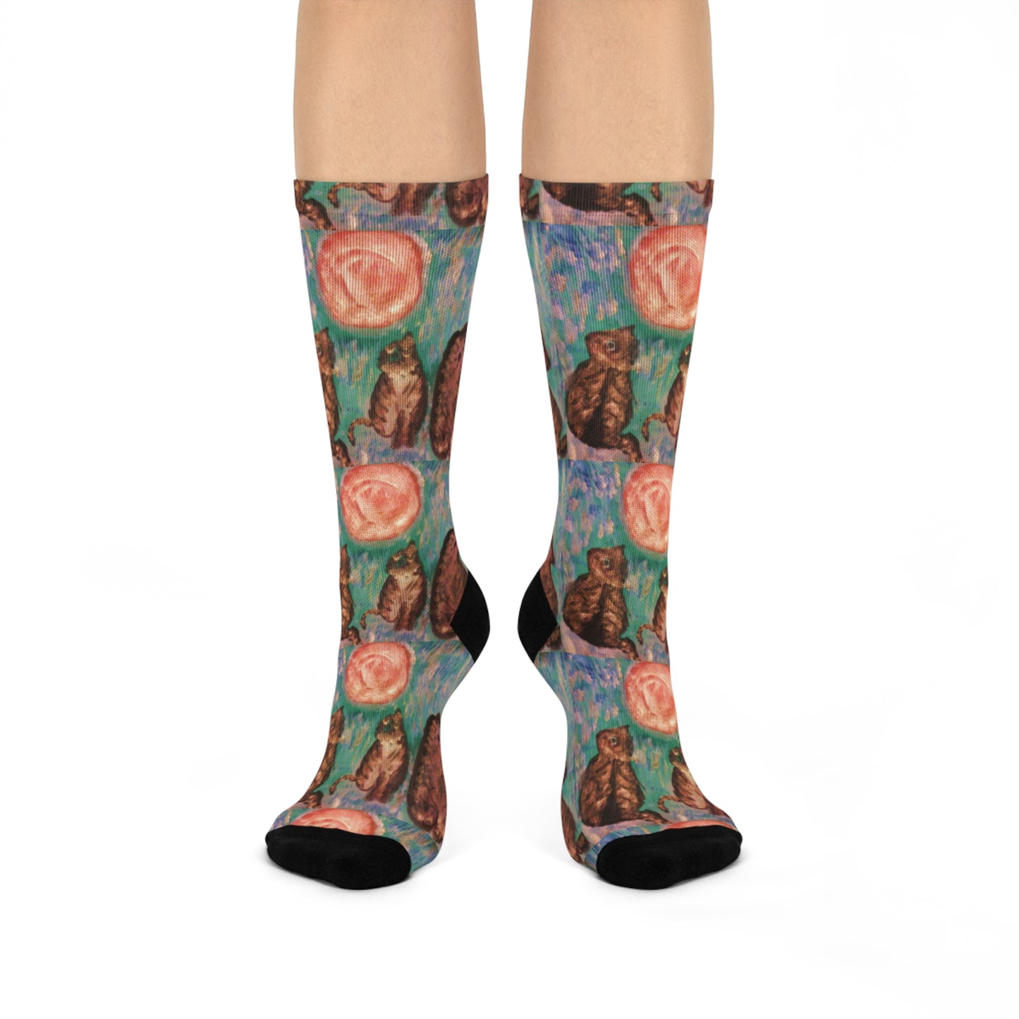 Artistic Floral Cushioned Crew Socks - Comfy Gifts for Art Lovers, Cozy Socks for Everyday Wear, Unique Gift for Moms, Socks for Art