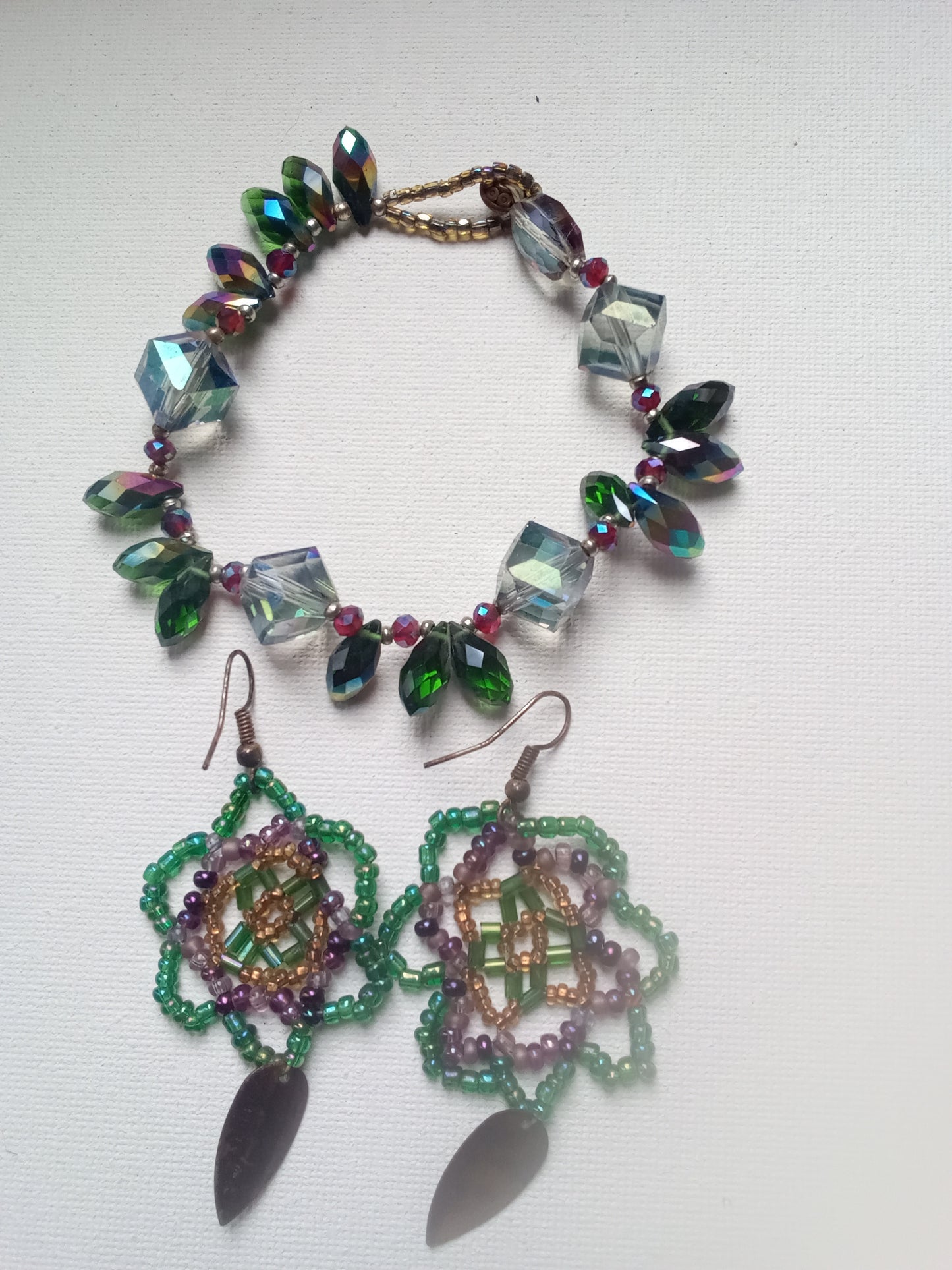 Hand Beaded Earrings and Bracelet Set