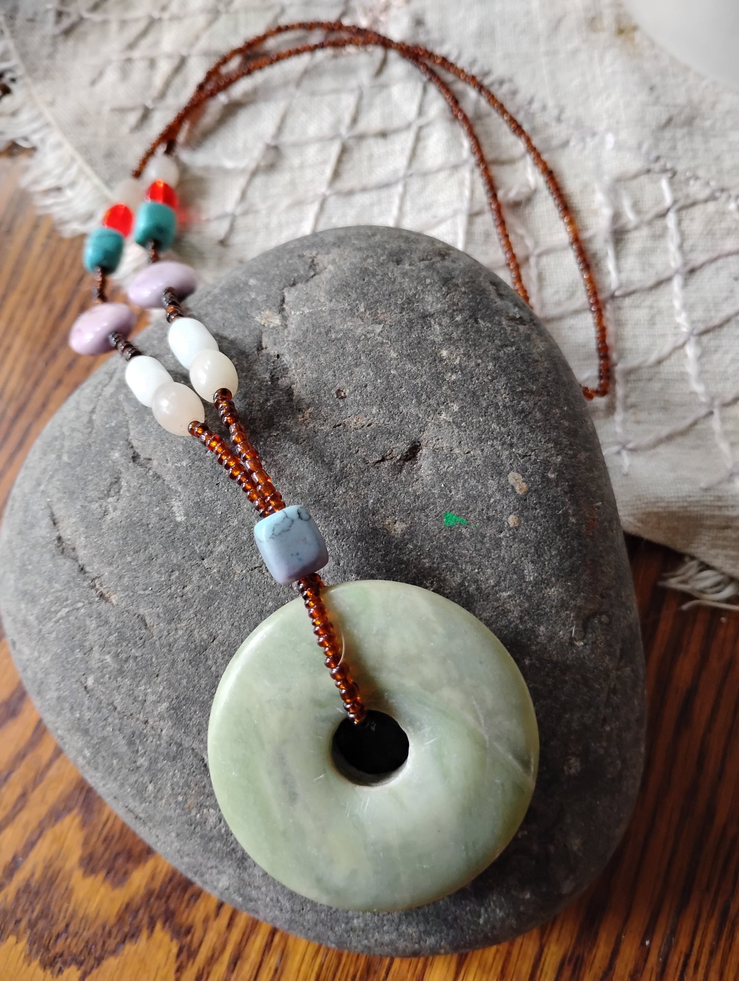 Beaded Colored Jade and How lite Necklace