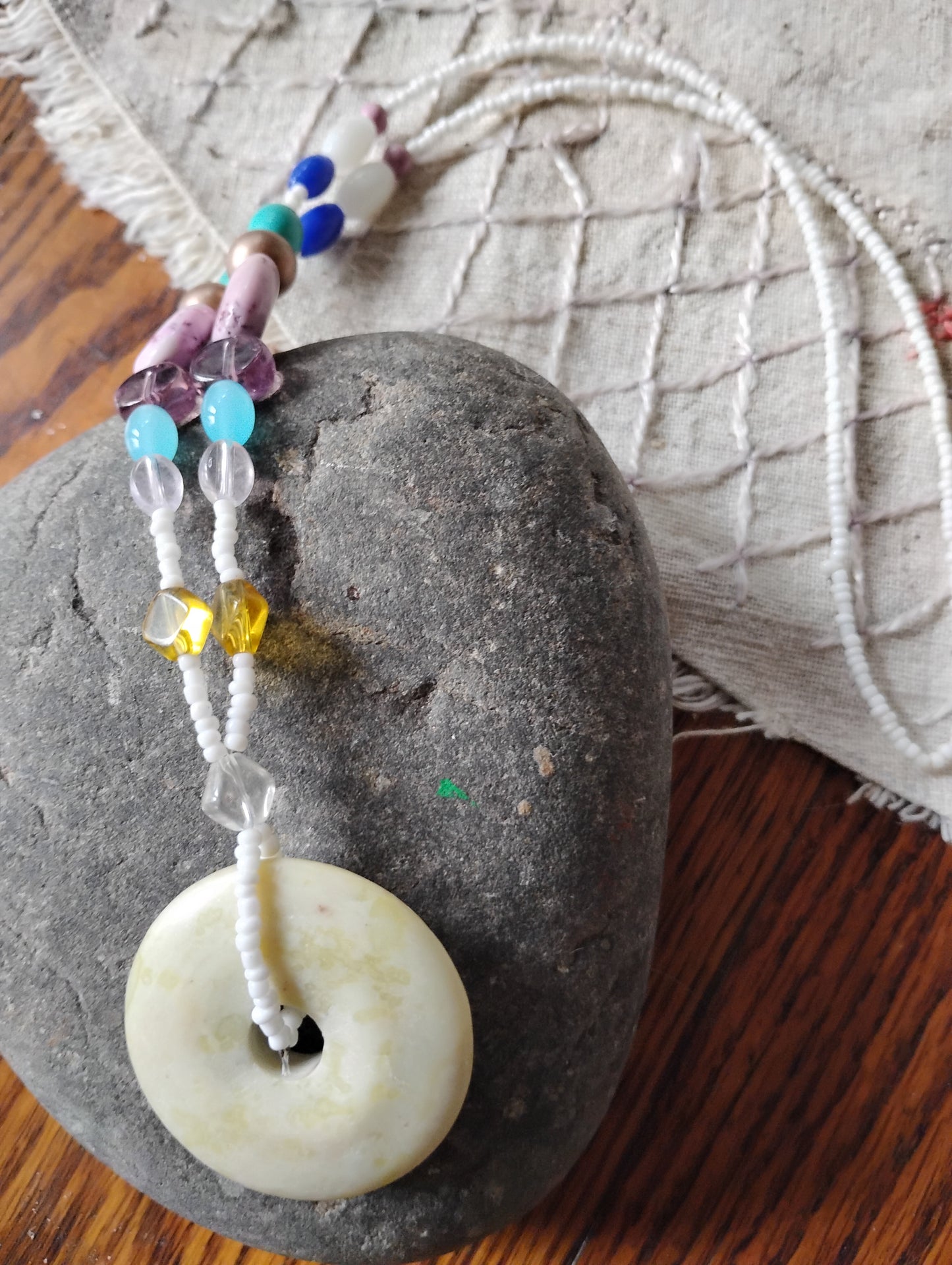 Beaded Accent Necklace Round Stone