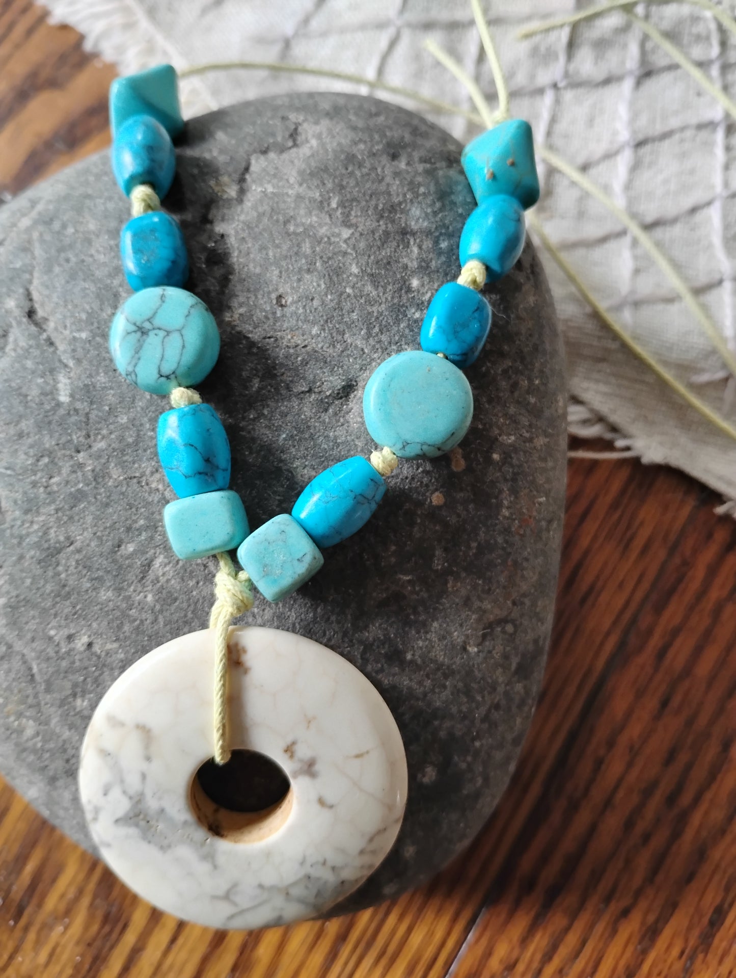 Beaded Necklace with Circular Stone