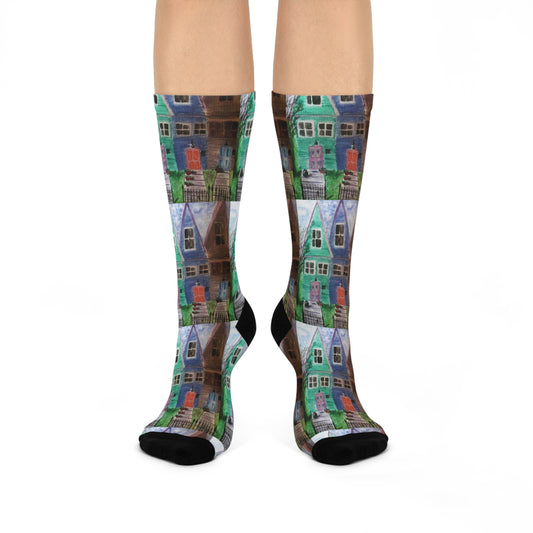 Artistic Cushioned Crew Socks, Colorful Home Design, Unique Gift for Home Decor Enthusiasts, Cozy Socks for Relaxation, Perfect for