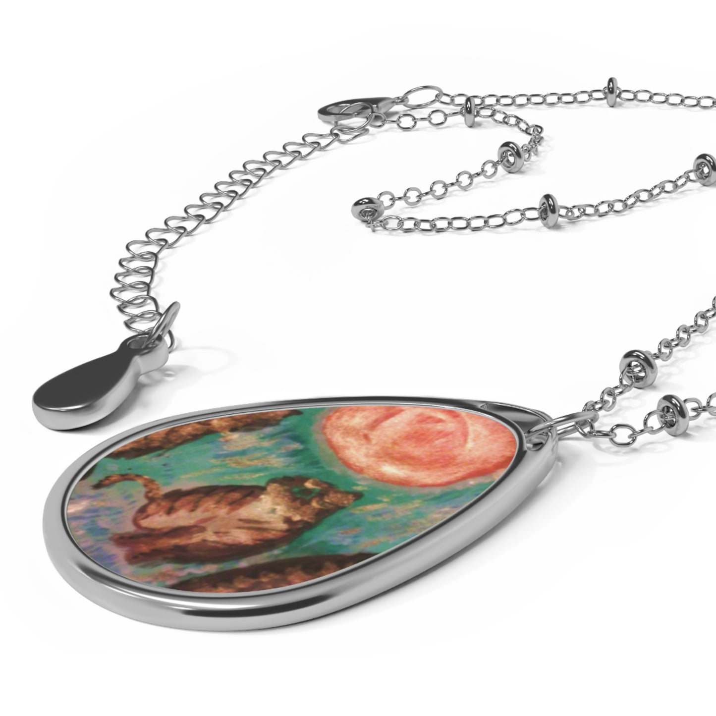 Artistic Oval Necklace, Unique Jewelry Gift, Bohemian Accessories, Nature-Inspired Pendant, Gift for Her, Minimalist Statement Piece