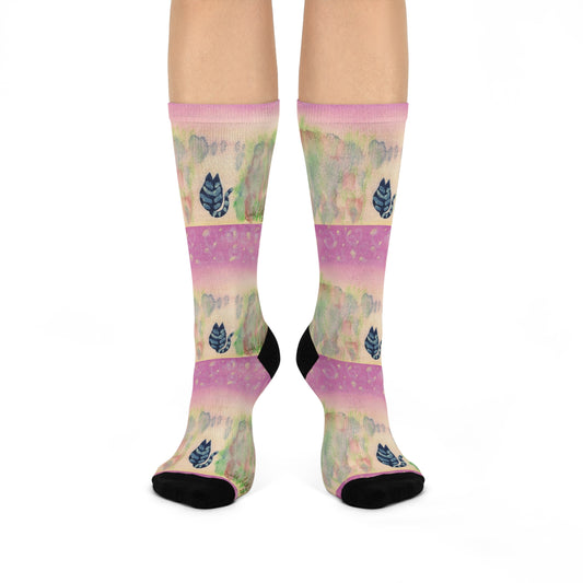 Watercolor Leaf Crew Socks - Comfort Footwear, Gift for Plant Lovers, Cozy Home, Eco-Friendly Fashion, Unique Accessories
